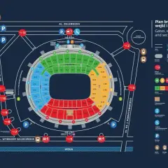 Plan PGE Narodowy: roztanczony tłum znajdzie tu bramy, wejścia i sektory. Kolorowe oznaczenia ułatwiają orientację.