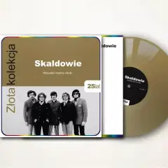 Złota kolekcja Skaldowie: Wszystko kwitnie wkoło. Zespół na okładce płyty winylowej, obok złoty krążek z tymi samymi skaldowie piosenki alfabetycznie.