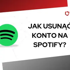 Jak usunąć konto Spotify? Ikona Spotify i tekst informacyjny na białym tle.
