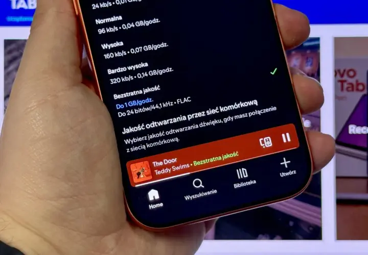 Ustawienia jakości dźwięku: bezstratna jakość FLAC do 1 GB/godz. dla najlepszych wrażeń słuchowych.