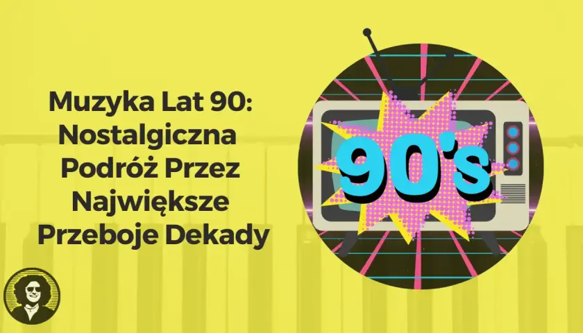 Muzyka lat 90. na ekranie starego telewizora. Nostalgiczna podróż przez największe przeboje dekady.