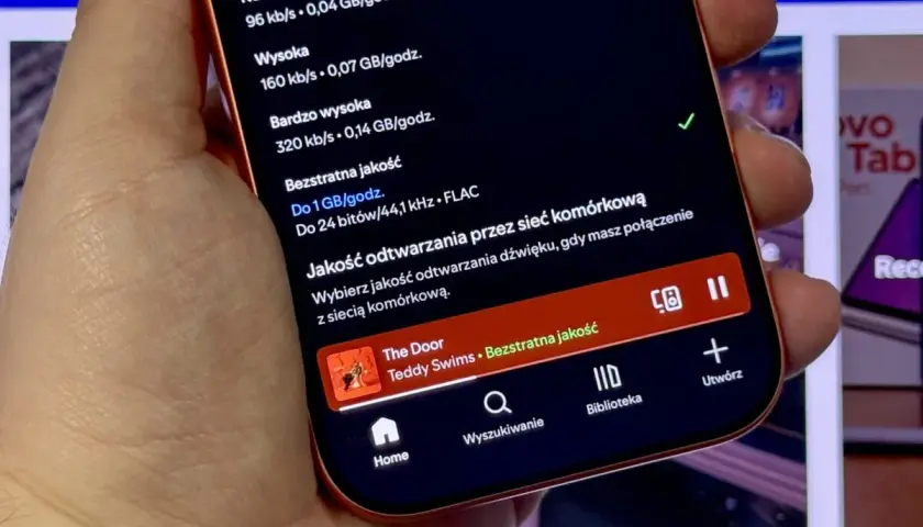 Ustawienia jakości dźwięku: bezstratna jakość FLAC do 1 GB/godz. dla najlepszych wrażeń słuchowych.