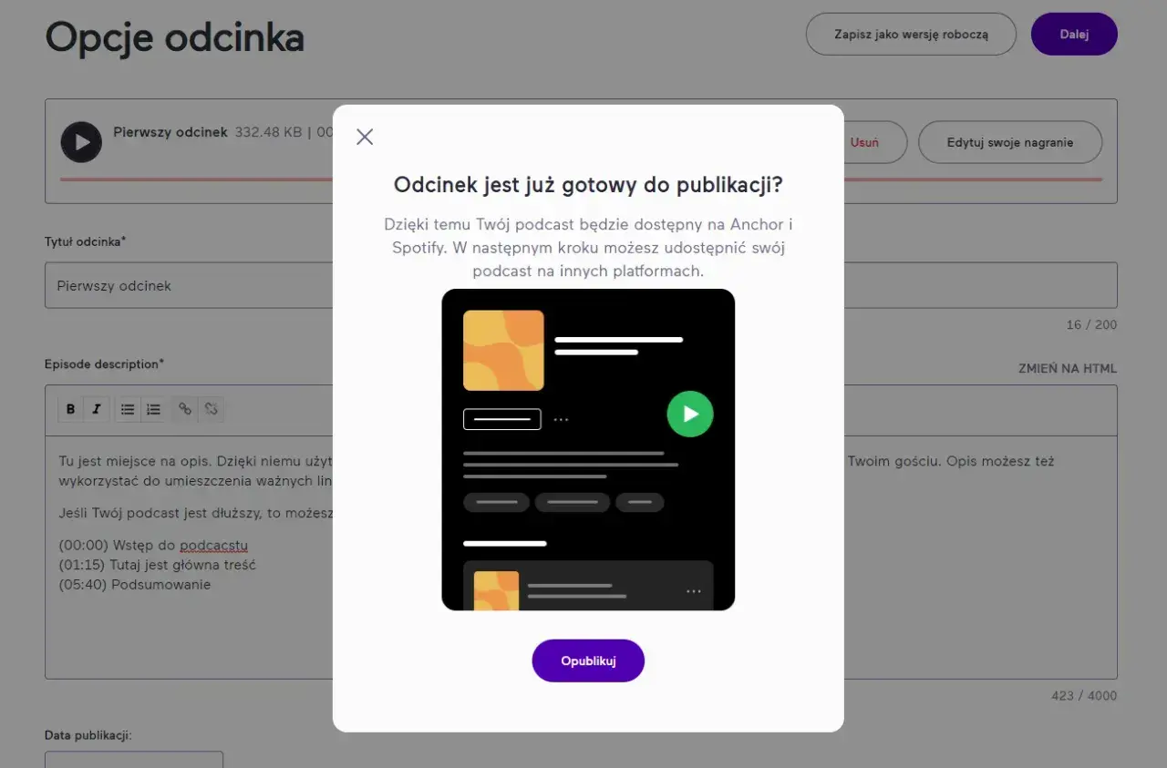 Gotowy odcinek podcastu do publikacji na Spotify. Wpisz kod, aby udostępnić go na platformach.