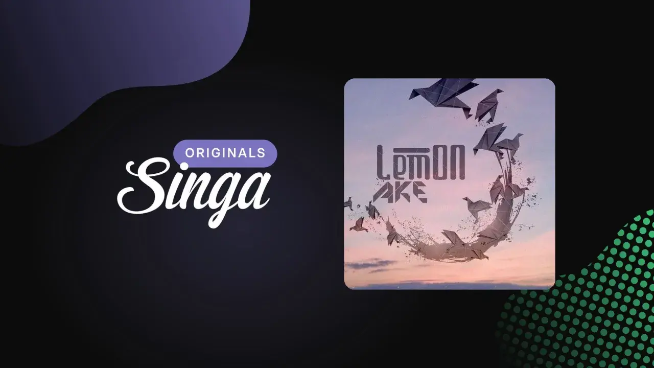 Singa Originals prezentuje okładkę z napisem LEMON LAKE i origami ptaków.