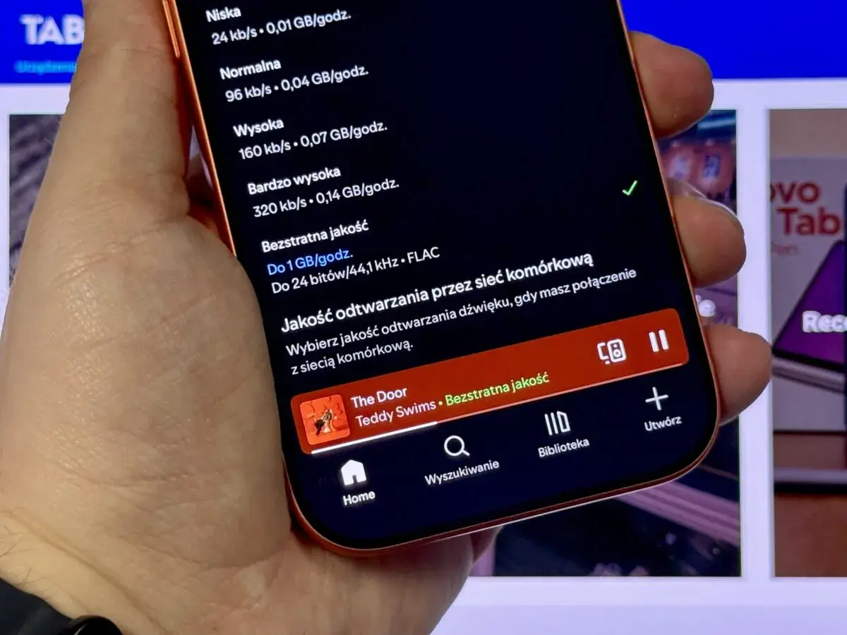 Ustawienia jakości dźwięku: bezstratna jakość FLAC do 1 GB/godz. dla najlepszych wrażeń słuchowych.