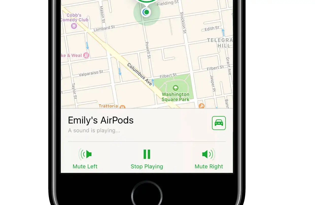 Aplikacja Znajdź Apple na mapie z lokalizacją AirPods