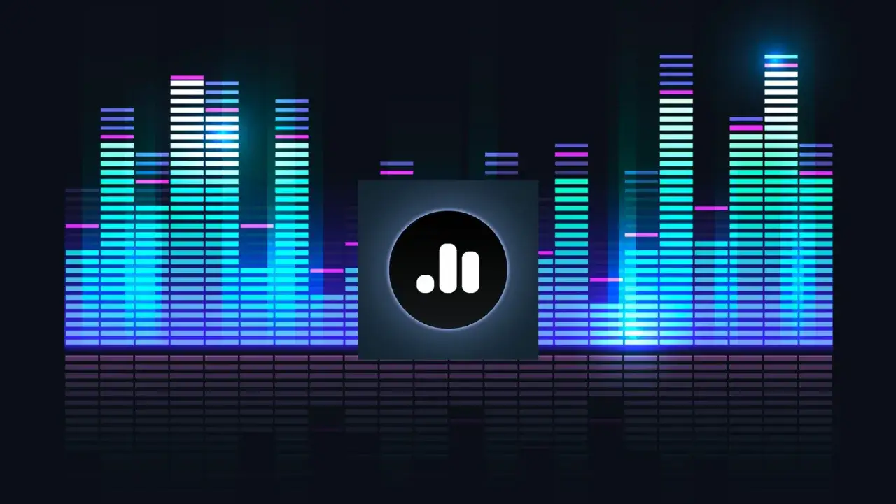 Kolorowy equalizer, wizualizacja dźwięku. Logo z kropką i dwoma pionowymi paskami w środku. Equalizer co to?